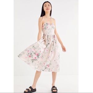 Urban Outfitters strapless pink floral midi dress